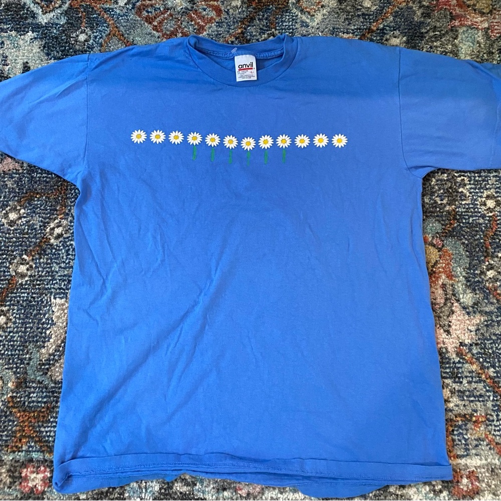 Anvil Sky Blue Tee with Floral Design